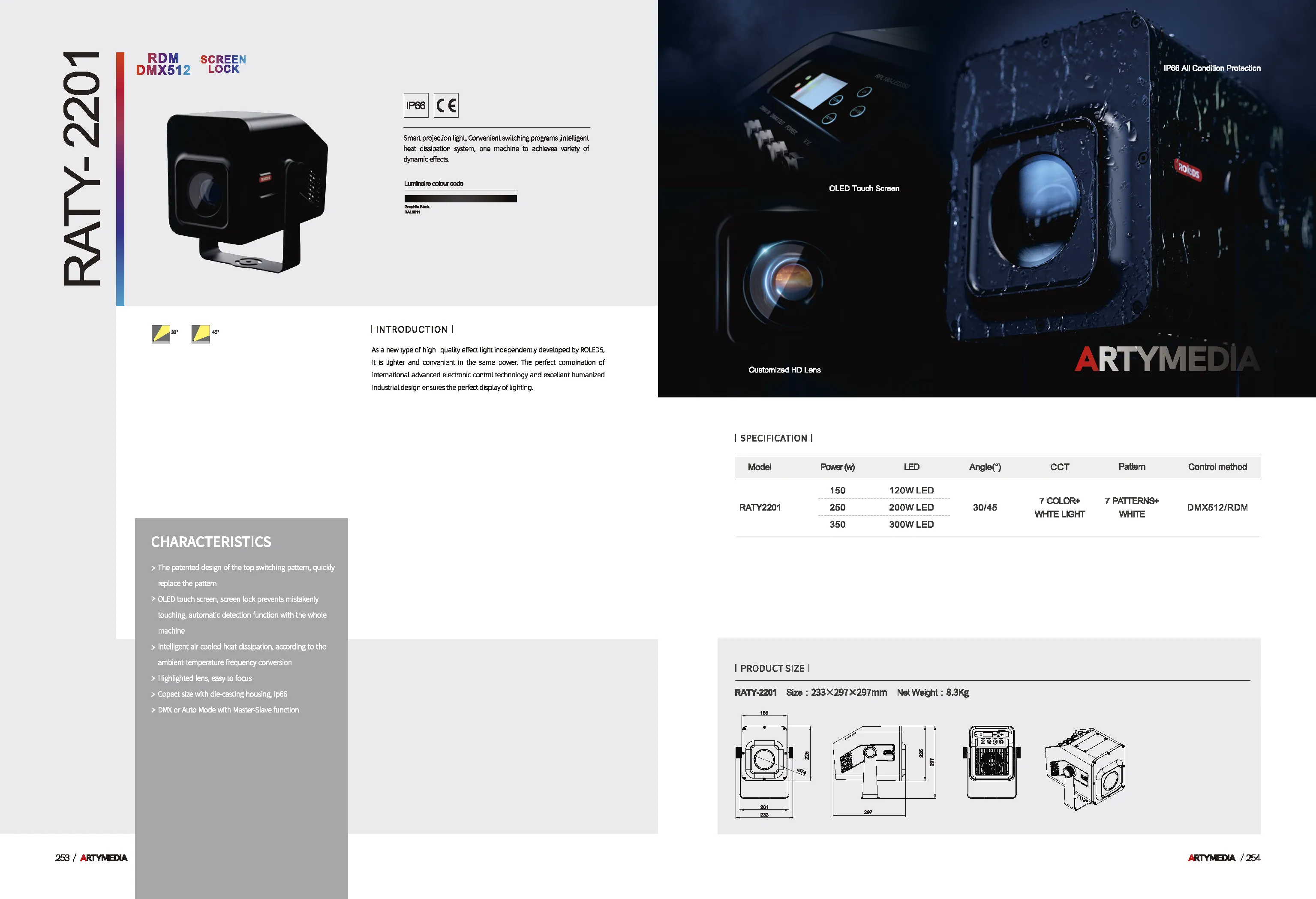 Гобо проектор с DMX управлением и встроенной памятью RATY-2201 350W 45°  купить, цена за Штука